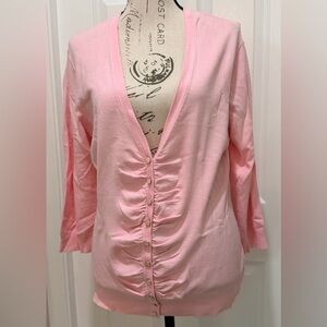 New York & Company Light Pink Ruched Button-Up Blouse